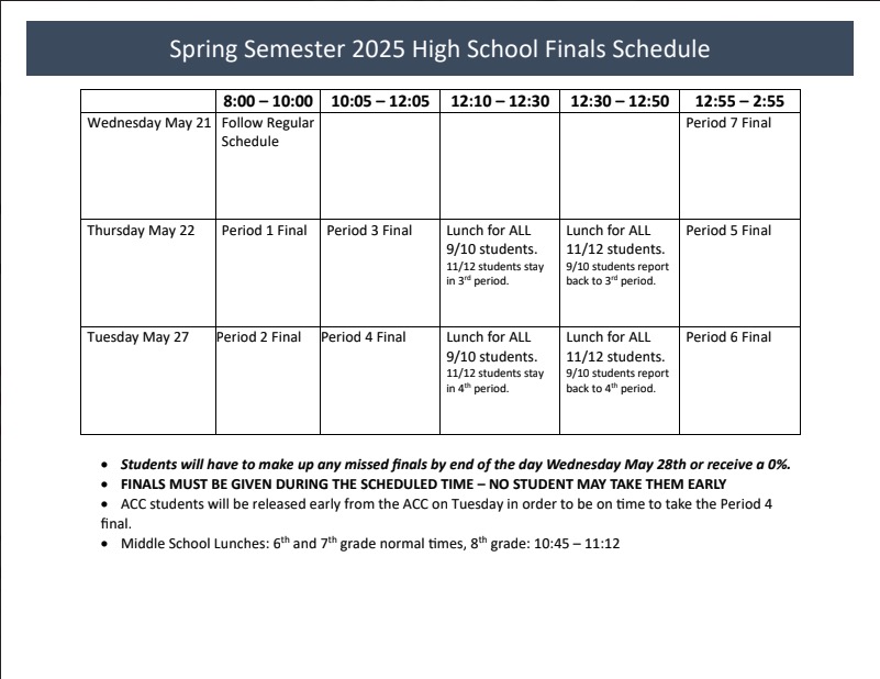 Spring Finals Schedule